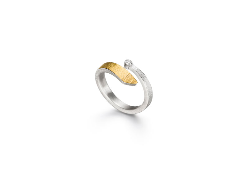 SILBER/GOLD RING MIT BRILLANT